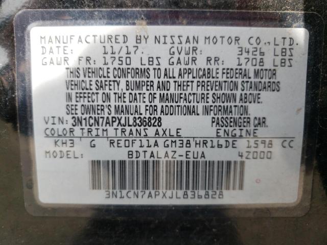 Photo 10 from auction – 2018 NISSAN VERSA S with VIN 3N1CN7APXJL836828