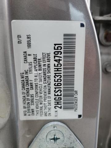 Photo 10 from auction – 2001 HONDA CIVIC LX with VIN 2HGES16531H547951