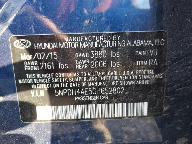Photo 10 from auction – 2016 HYUNDAI ELANTRA SE with VIN 5NPDH4AE5GH652802