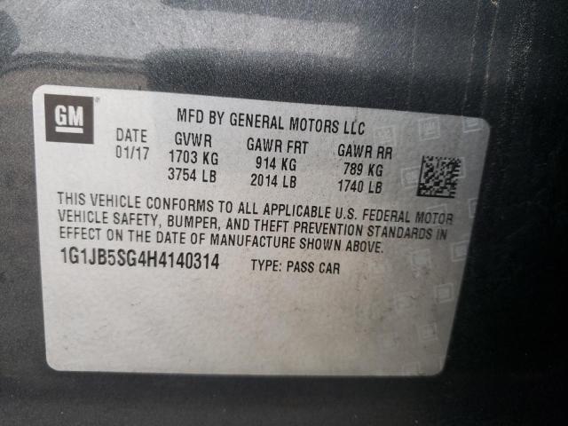 Photo 10 from auction – 2017 CHEVROLET SONIC LS with VIN 1G1JB5SG4H4140314