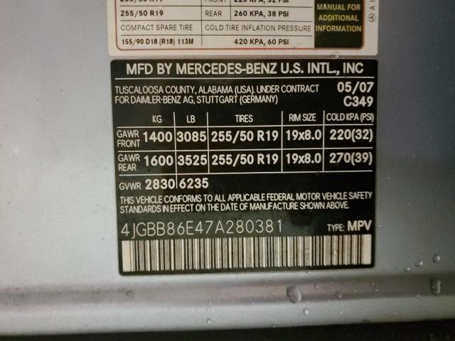 Photo 10 from auction – 2007 MERCEDES-BENZ ML 350 with VIN 4JGBB86E47A280381
