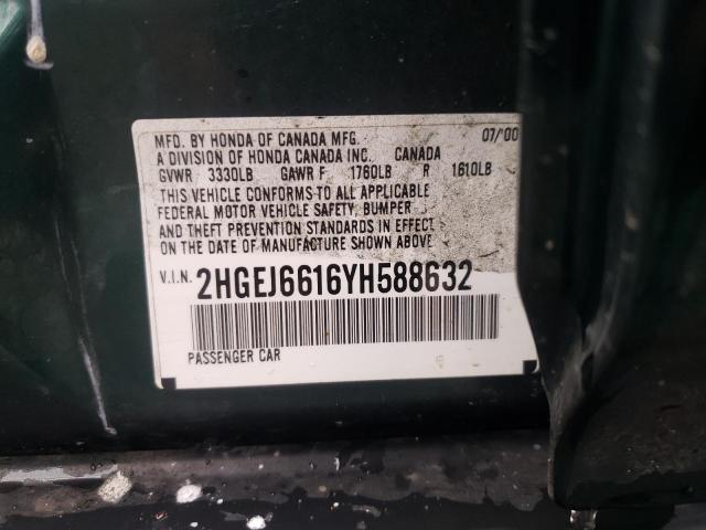Photo 10 from auction – 2000 HONDA CIVIC BASE with VIN 2HGEJ6616YH588632