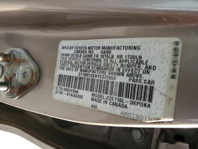 Photo 10 from auction – 2000 TOYOTA COROLLA VE with VIN 2T1BR12E9YC372659