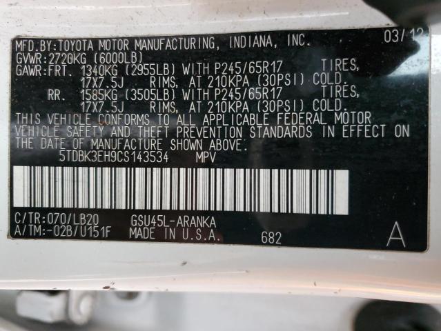 Photo 10 from auction – 2012 TOYOTA HIGHLANDER with VIN 5TDBK3EH9CS143534