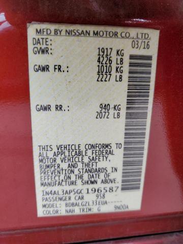 Photo 10 from auction – 2016 NISSAN ALTIMA 2.5 with VIN 1N4AL3AP5GC196587