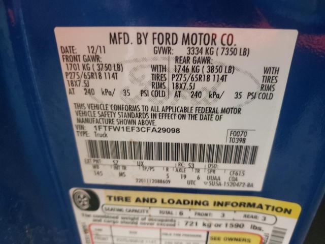 Photo 10 from auction – 2012 FORD F150 SUPER with VIN 1FTFW1EF3CFA29098