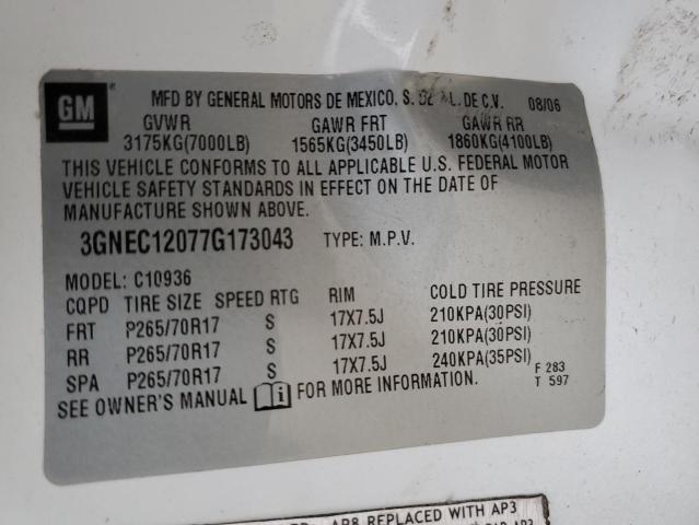 Photo 10 from auction – 2007 CHEVROLET AVALANCHE with VIN 3GNEC12077G173043