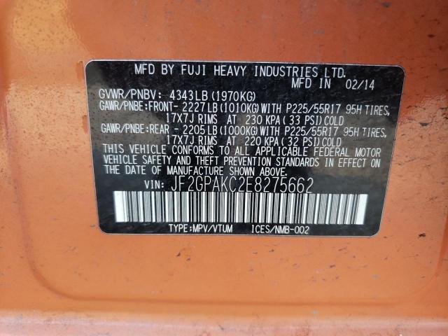 Photo 10 from auction – 2014 SUBARU XV CROSSTR with VIN JF2GPAKC2E8275662