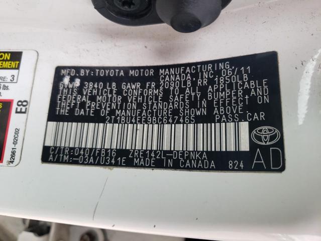 Photo 10 from auction – 2011 TOYOTA COROLLA BA with VIN 2T1BU4EE9BC647465