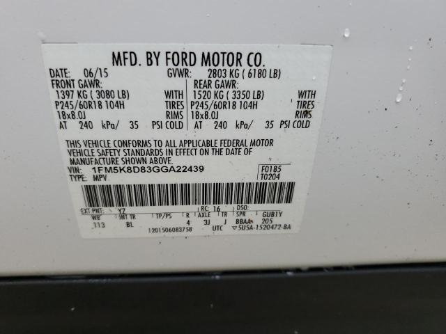 Photo 10 from auction – 2016 FORD EXPLORER X with VIN 1FM5K8D83GGA22439