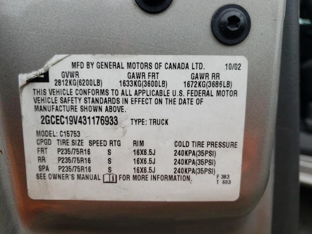 Photo 10 from auction – 2003 CHEVROLET SILVERADO with VIN 2GCEC19V431176933