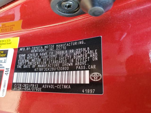 Photo 10 from auction – 2011 TOYOTA CAMRY BASE with VIN 4T1BF3EK2BU120800