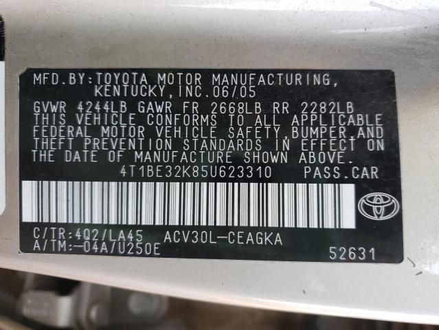Photo 10 from auction – 2005 TOYOTA CAMRY LE with VIN 4T1BE32K85U623310