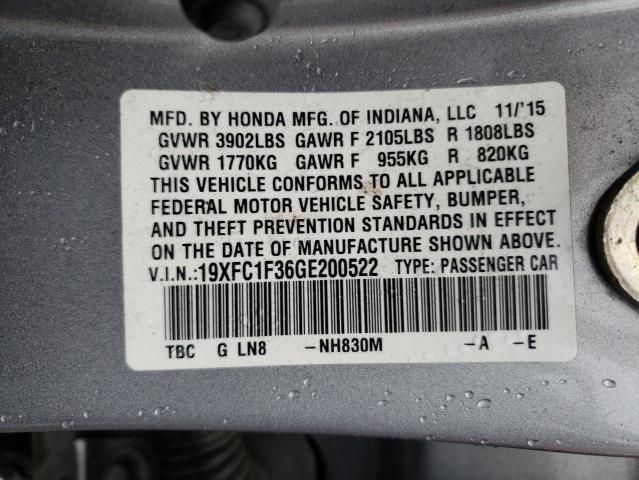 Photo 10 from auction – 2016 HONDA CIVIC EX with VIN 19XFC1F36GE200522