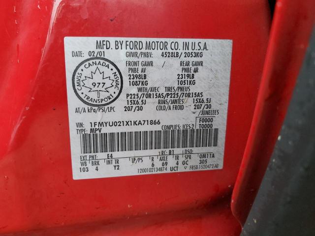 Photo 10 from auction – 2001 FORD ESCAPE XLS with VIN 1FMYU021X1KA71866