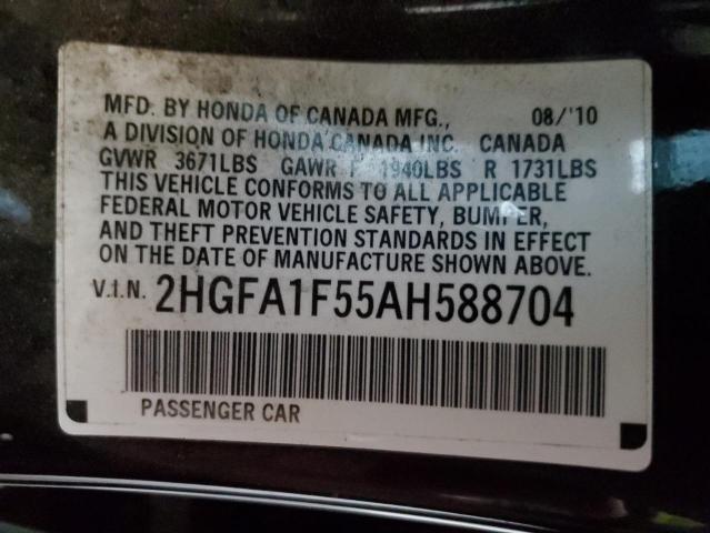 Photo 10 from auction – 2010 HONDA CIVIC LX with VIN 2HGFA1F55AH588704