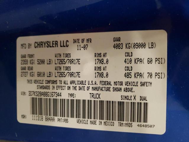 Photo 10 from auction – 2008 DODGE RAM 2500 S with VIN 3D7KS28A88G167344