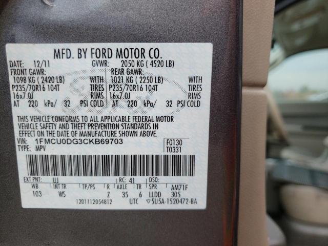 Photo 10 from auction – 2012 FORD ESCAPE XLT with VIN 1FMCU0DG3CKB69703