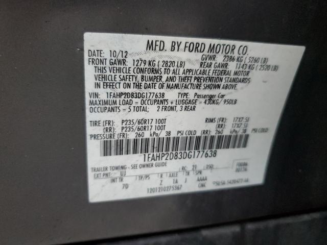 Photo 10 from auction – 2013 FORD TAURUS SE with VIN 1FAHP2D83DG177638