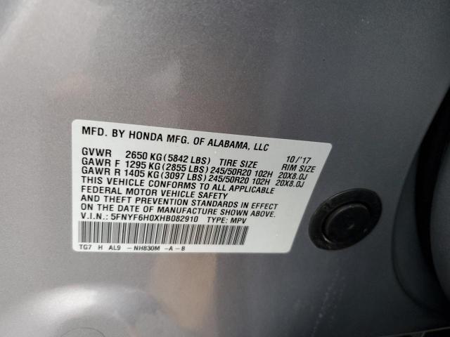 Photo 10 from auction – 2017 HONDA PILOT ELIT with VIN 5FNYF6H0XHB082910