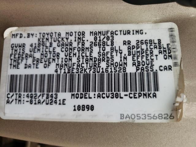 Photo 10 from auction – 2003 TOYOTA CAMRY LE with VIN 4T1BE32K73U161528