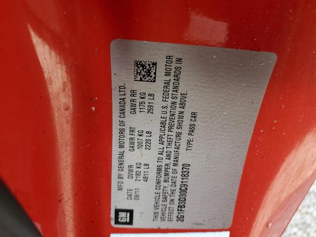 Photo 10 from auction – 2012 CHEVROLET CAMARO LT with VIN 2G1FB3D30C9118370