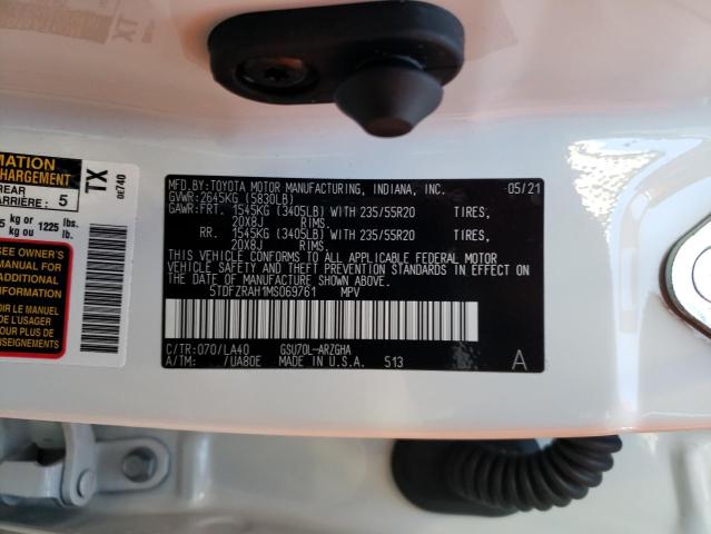 Photo 10 from auction – 2021 TOYOTA HIGHLANDER with VIN 5TDFZRAH1MS069761