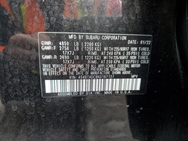 Photo 10 from auction – 2022 SUBARU OUTBACK PR with VIN 4S4BTADC8N3187127