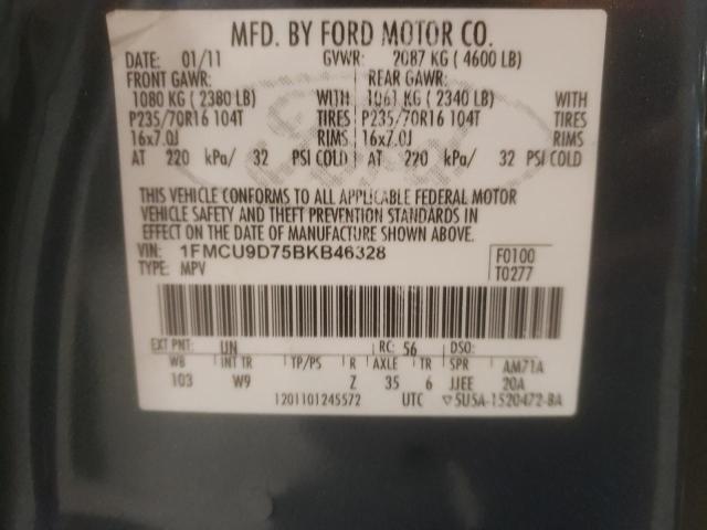 Photo 10 from auction – 2011 FORD ESCAPE XLT with VIN 1FMCU9D75BKB46328