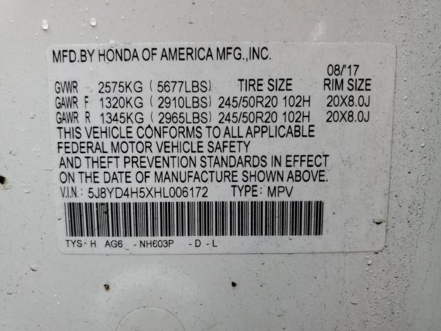 Photo 10 from auction – 2017 ACURA MDX TECHNO with VIN 5J8YD4H5XHL006172