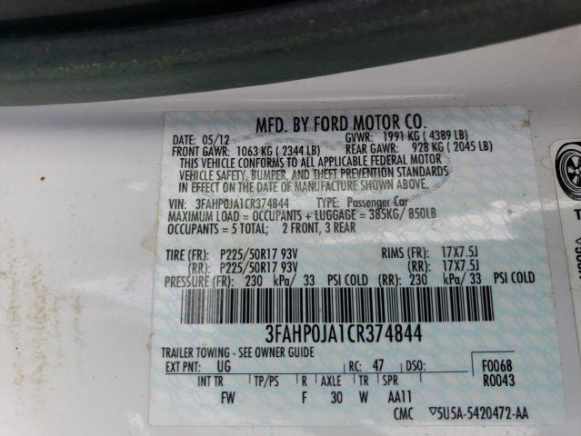 Photo 10 from auction – 2012 FORD FUSION SEL with VIN 3FAHP0JA1CR374844