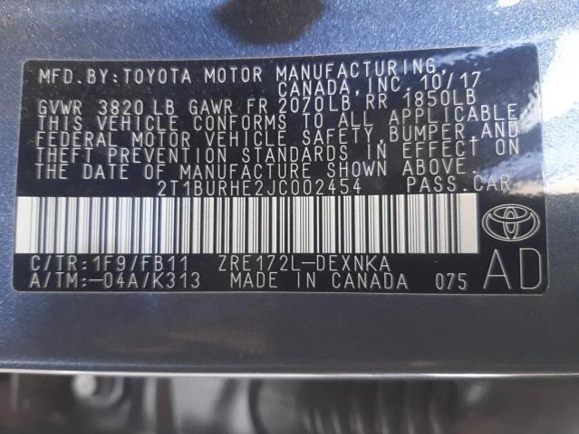 Photo 10 from auction – 2018 TOYOTA COROLLA L with VIN 2T1BURHE2JC002454