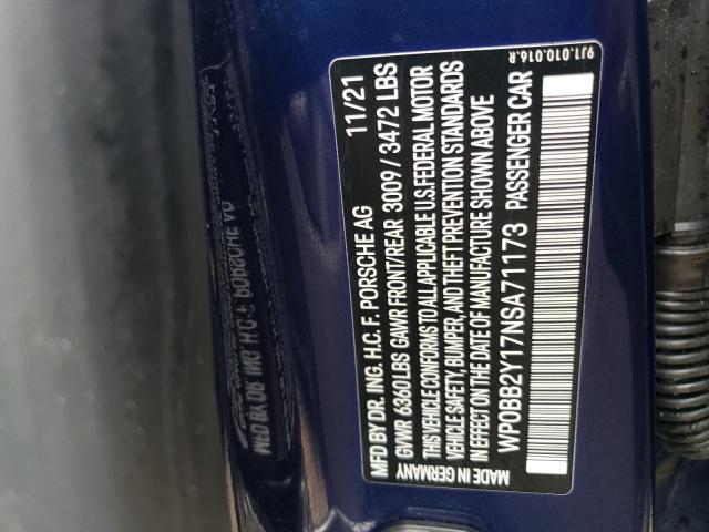 Photo 10 from auction – 2022 PORSCHE TAYCAN CRO with VIN WP0BB2Y17NSA71173