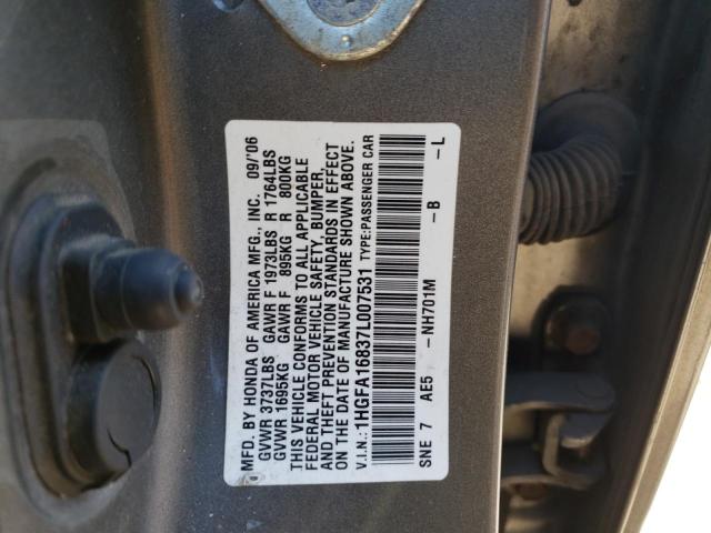 Photo 10 from auction – 2007 HONDA CIVIC EX with VIN 1HGFA16837L007531
