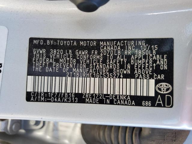 Photo 10 from auction – 2016 TOYOTA COROLLA L with VIN 2T1BURHE1GC535274