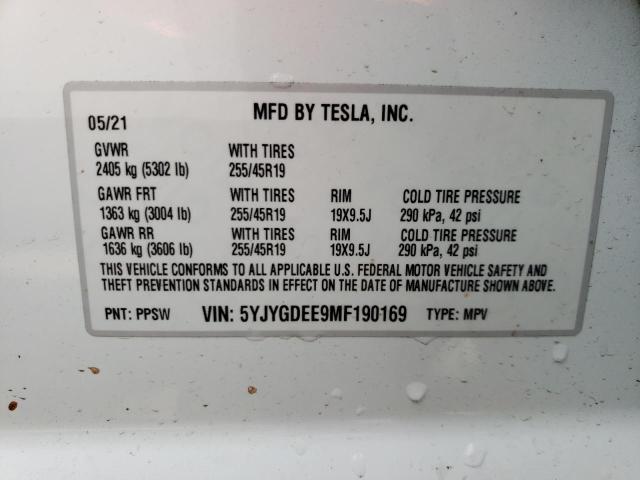 Photo 10 from auction – 2021 TESLA MODEL Y with VIN 5YJYGDEE9MF190169