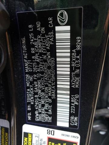 Photo 10 from auction – 2021 LEXUS ES 300H LU with VIN 58AEA1C19MU011093