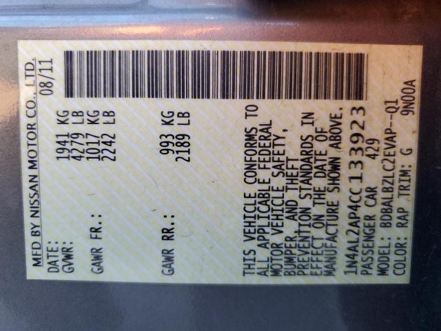 Photo 10 from auction – 2012 NISSAN ALTIMA BAS with VIN 1N4AL2AP4CC133923
