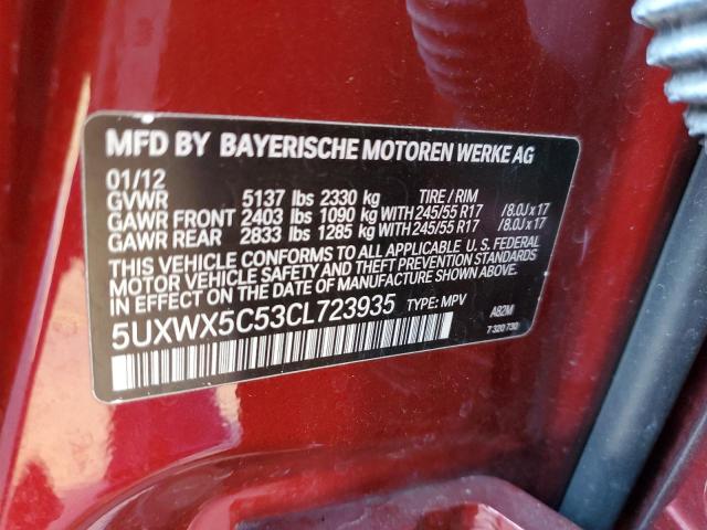 Photo 10 from auction – 2012 BMW X3 XDRIVE2 with VIN 5UXWX5C53CL723935