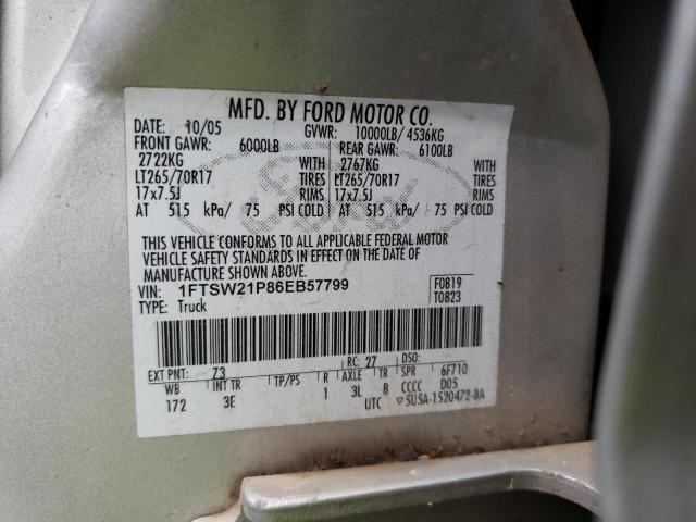 Photo 10 from auction – 2006 FORD F250 SUPER with VIN 1FTSW21P86EB57799