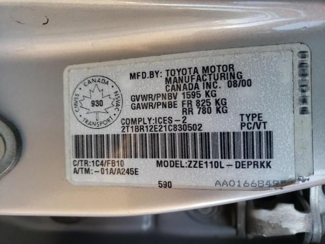 Photo 10 from auction – 2001 TOYOTA COROLLA CE with VIN 2T1BR12E21C830502