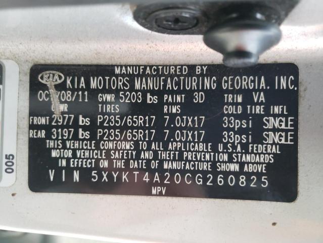 Photo 10 from auction – 2012 KIA SORENTO BA with VIN 5XYKT4A20CG260825