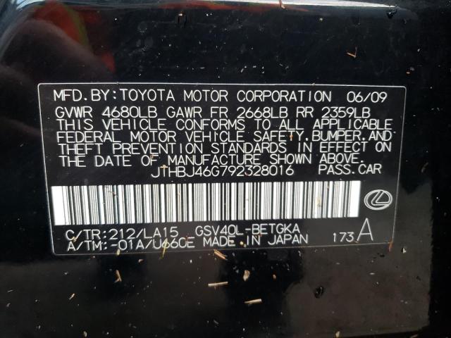 Photo 10 from auction – 2009 LEXUS ES 350 with VIN JTHBJ46G792328016