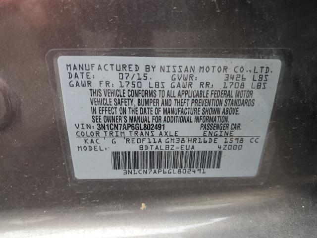 Photo 10 from auction – 2016 NISSAN VERSA S with VIN 3N1CN7AP6GL802491