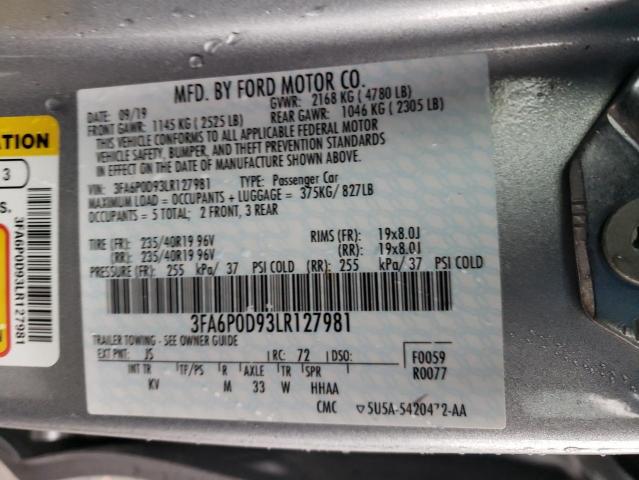 Photo 10 from auction – 2020 FORD FUSION TIT with VIN 3FA6P0D93LR127981