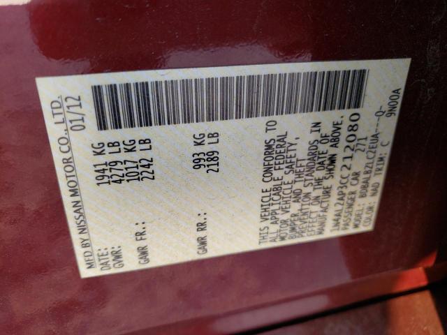Photo 10 from auction – 2012 NISSAN ALTIMA BAS with VIN 1N4AL2AP3CC212080