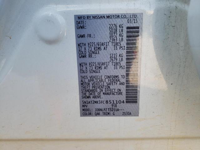 Photo 10 from auction – 2015 NISSAN ROGUE S with VIN 5N1AT2MK5FC851104