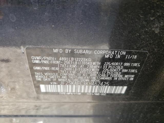 Photo 10 from auction – 2019 SUBARU FORESTER with VIN JF2SKAEC3KH462425