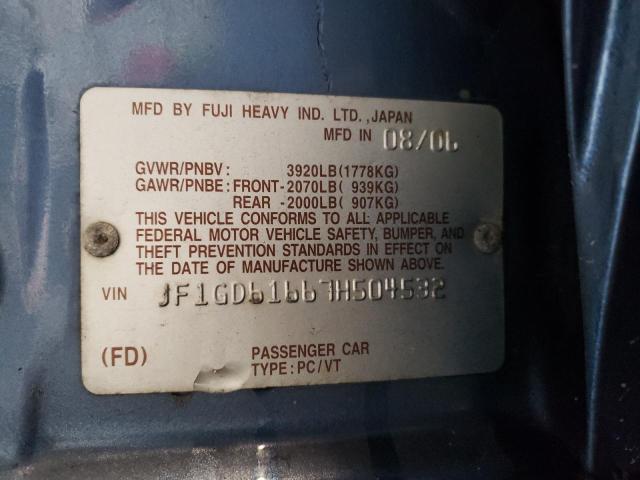 Photo 10 from auction – 2007 SUBARU IMPREZA 2. with VIN JF1GD61667H504532