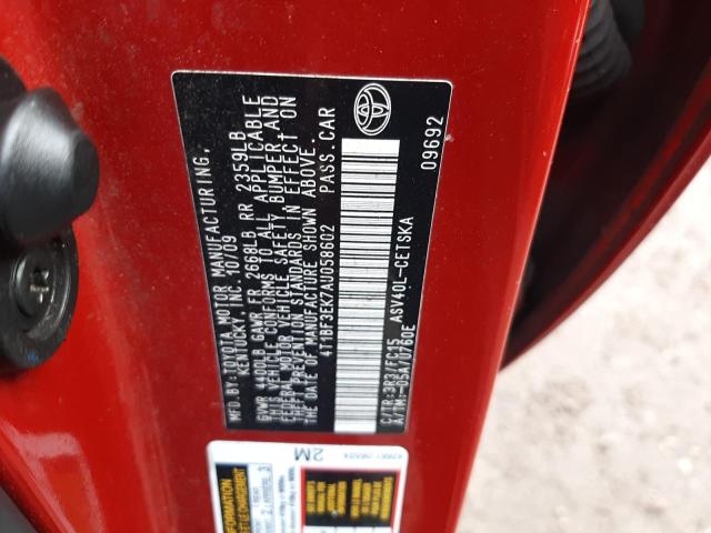 Photo 10 from auction – 2010 TOYOTA CAMRY BASE with VIN 4T1BF3EK7AU058602